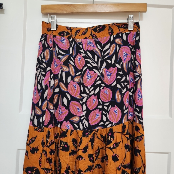 Daniel Rainn Maxi Skirt, Small, Black, Pink, Orange, Floral, Leaf Print, Boho - Picture 2 of 8